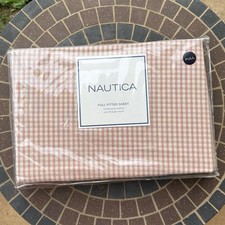 NWT Nautica Full Fitted Sheet Vintage Check Pink Sands 100 Cotton 220 Thread