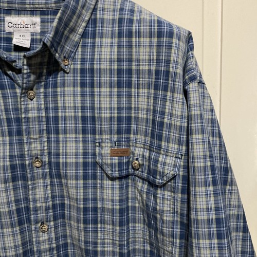 Carhartt Mens Size 4CL Blue Plaid Checkered Long Sleeves Shirt Top Pocket Button - Picture 3 of 7