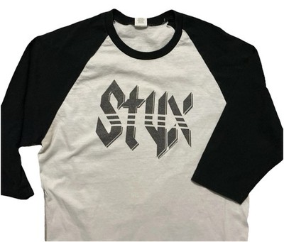 STYX Large White T-Shirt with 3/4'' Length Navy Blue Sleeves 100% Cotton Gildan