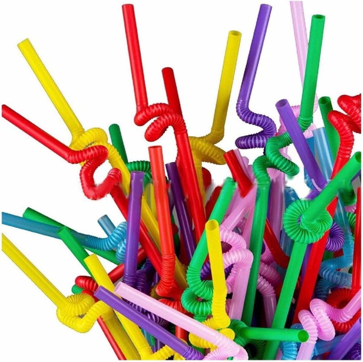 100 Pcs Flexible Colorful Plastic Drinking Straws 10.4 Bendable Disposable Party