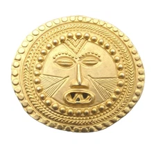 Vintage Unsigned Jean-Louis Scherrer Brooch - gold plate tone tribal ethnic mask