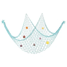 Fishing Net Decor, 80" x 40" Fish Net Decor with Sea Shells, Blue