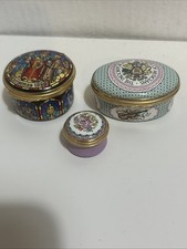 Three Halcyon Days Enamel Trinket Boxes One AF But All In VGC Xmas 1989 Etc