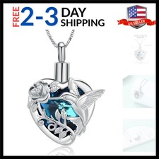 Hummingbird Cremation Jewelry Crystal Heart Urn Ashes Necklace for Women Men ...