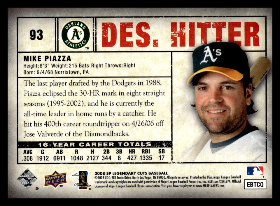 2008 SP Legendary Cuts #93 Mike Piazza - Image 2 of 2