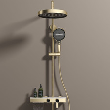 Brushed Gold Bathroom Rainfall Shower Wall Mount Mixer Faucet Handheld Spray