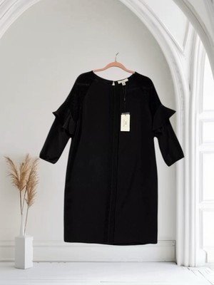H Halston Womens Ruffle Eyelash Lace Sleeve Dress Size XS LBD NWT $129