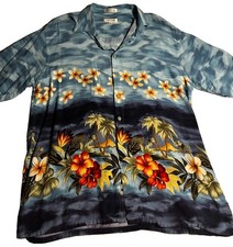 Vintage 90s Pierre Cardin Mens L Rayon Blue Abstract Button Up Shirt 21x30