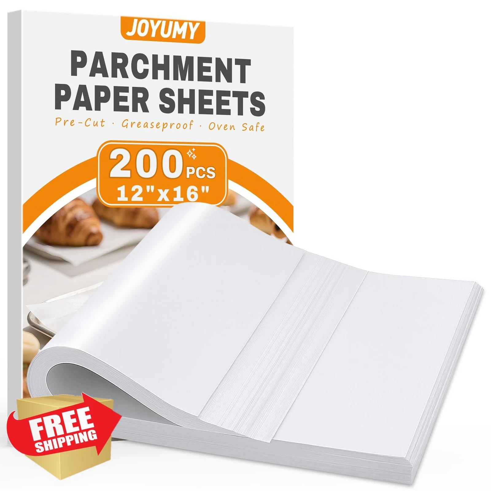 JOYUMY 200pc Baking Parchment Paper 12x16in White Non-Stick Sheets