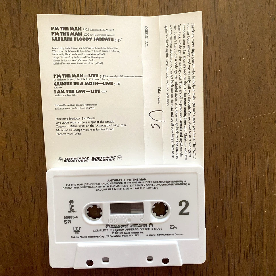 Anthrax I'm the Man (Cassette, 1987) 80s Thrash Metal, white shell, TESTED FULLY - Image 3 of 4