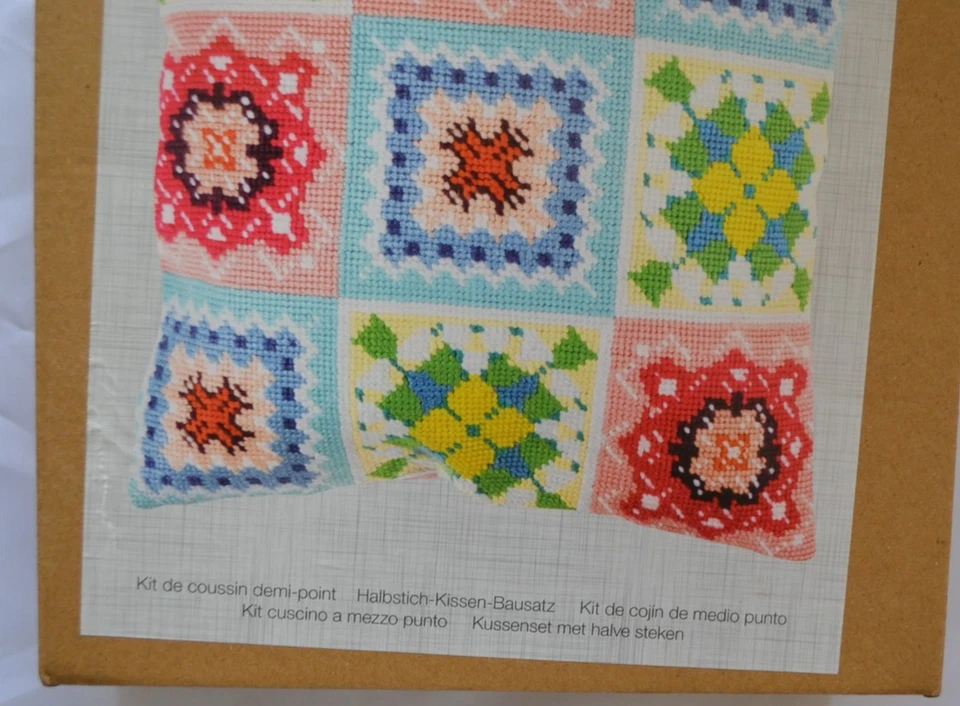 Trimits Half Cross Stitch Tapestry Cushion Kit Colourful Patchwork Squares - Image 3 of 4