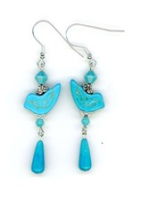 Turquoise magnesite bird/crystal artisan earrings Birdsongjewelry