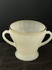 Vintage Anchor Hocking Fire King Milk Glass Swirl Gold Trim Creamer Sugar Bowl — photo 8