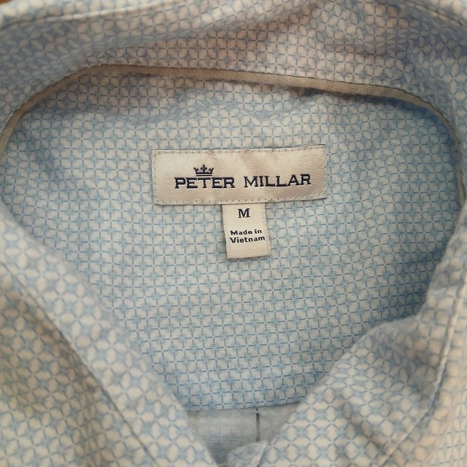 Camisa deportiva Peter Millar para hombre mediana corona azul Tolland Lyocell mezcla de lino Foto 3 de 4