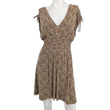 Old Navy Brown Mesh Smocked Waist Dress Tie Shoulder Boho Abstract Resort Size L