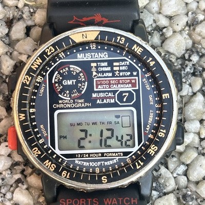 Vintage MUSTANG    WATCH c 70 s 80 s Original Strap with 7 melody alarms 