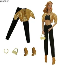 Golden Black Fashion Clothes Set For 11.5" Doll Outfits 1:6 Doll Accessories Toy