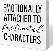 Book Lover Desk Decor Wooden Box Sign, Fictional Characters, Book Worm Nerd Deco