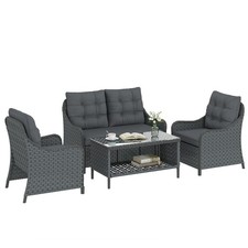 Image of Outsunny 4 Piece Rattan Patio Furniture Set with Removable Cushion Covers