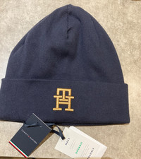 Tommy Hilfiger mens embossed logo woolen beanie hat