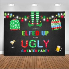 7x5ft Elfed Up Ugly Sweater Party Backdrop Christmas Photography Background