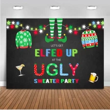 7x5ft Elfed Up Ugly Sweater Party Backdrop Christmas Photography Background