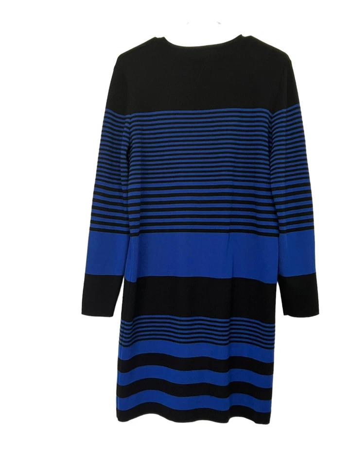 Vestido Suéter Michael Kors RUNWAY Rayas Negro Azul Real Lujo Cachemira L Foto 3 de 4