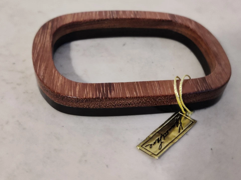 KJL Kenneth Jay Lane Bakelite Rectangular Bangle Bracelet Black & Wood VTG Rare - Image 4 of 4