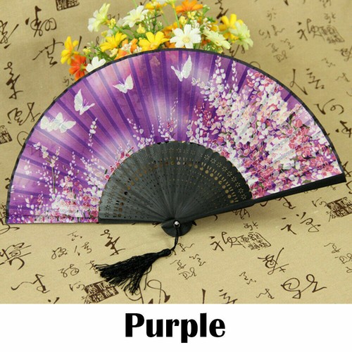 Silk-Like Folding Hand Held Fan Flower Dance Wedding Party Accessory Bamboo - Picture 13 of 17