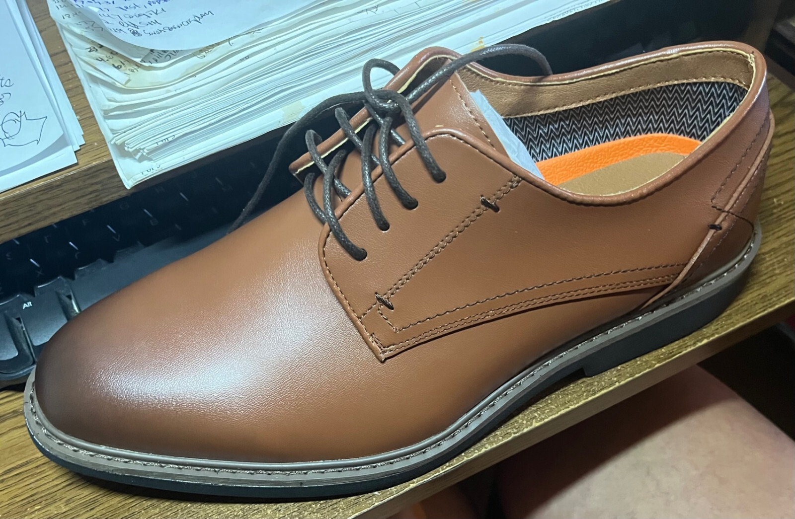 SAOLA NUOVE CON SCATOLA $60 TAGLIA 10 W LARGHE SCARPE ORTOTICHE VANGELO da uomo ELEGANTI marrone chiaro opaco