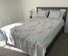 Embroidered New Queen Bedspread Pillowcases Set Coverlet Sheet Blue Full 82x98