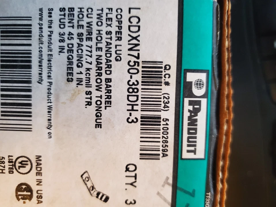 Panduit Lcdxn750-38Dh-3 PACK 750 Lug 2H 3/8 X 1 O/C 45 DEGREE - Image 3 of 4