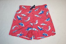 Boys RED SWIM TRUNKS White Stripes SHARKS HAMMERHEAD STINGRAY Pocket XL 14-16