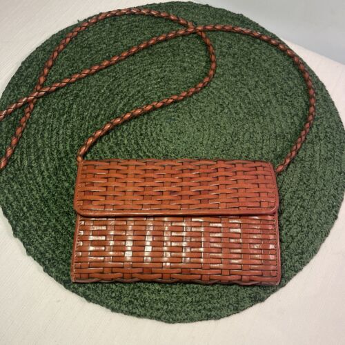 TALBOTS Brown Woven Leather Crossbody Bag