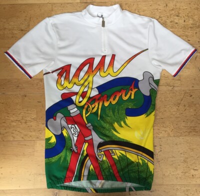 Maillot Cyclisme Agusport Vintage – Bleu Ciel, Taille L, Demi-Zip (Italie)