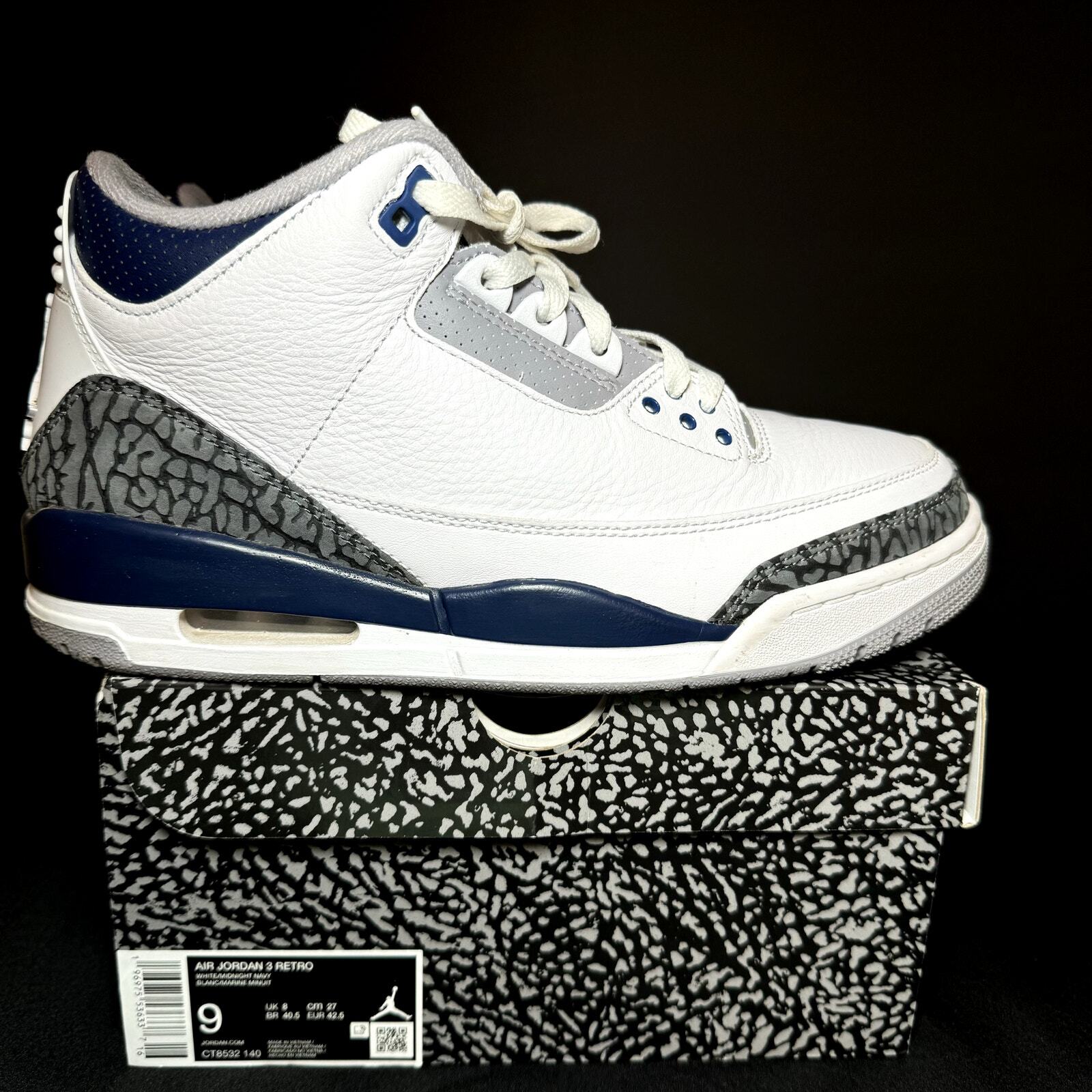 Size 9 - Nike Air Jordan 3 Retro Midnight Navy Men's Shoes - Ships Now