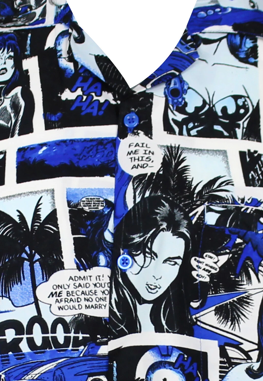 Funky Hawaiian Shirt Comic Superheroes Mono Blue Classic Fit