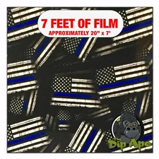 Hydrographic film Thin Blue Line Police Flags 7' x 20" hydro dip dipping US