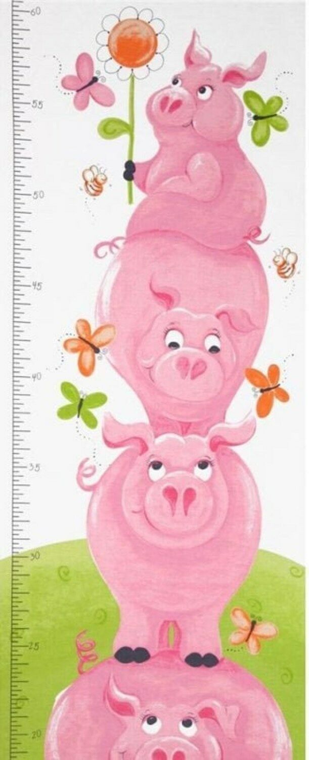 Flip Growth Chart Stacked Pigs White 15" Panel 100% Cotton Fabric by The Panel