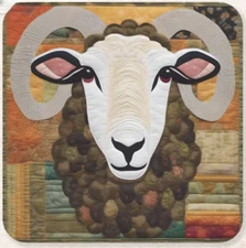 Sheep Ram Art Quilt Style Coasters 4 X 4 Inches Neoprene New Set Of 2