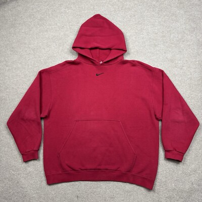 Vintage 90s Nike Center Swoosh Hoodie Cherry Apple Dark Red - XL