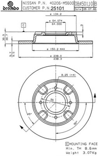 Brembo OE Replacement Front Disc Brake Rotor Pair 25101
