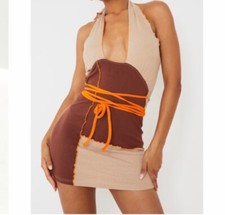 pretty little thing contrast ribbed summer halter dress size 8 nwt