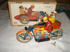 Vtg PAYA Huge Motorcycle Rider Sidecar Windup Tin Toy Ballon Cord Certified Box