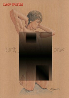 Original drawing A4 Art Colored Pencil painting male model on kraft paper new186