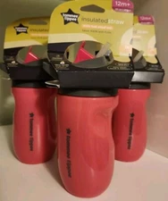 LOT OF 3 Tommee Tippee 12m+ Insulated Straw Cup 9 OZ Dark Pink Travel #16125