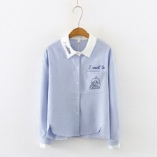 Donna Ragazza Quadri Camicetta Cotone Camicia French Polsino Lungo Fighetto Cute