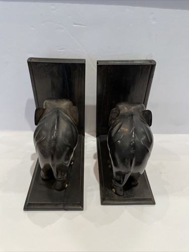 PAIR OF ANTIQUE CARVED EBONY ELEPHANT BOOKENDS - Picture 8 of 10
