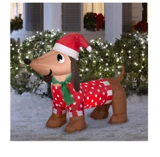 4' Christmas Airblown LED Inflatable Dachshund w/ Winter Outfit Yard Decoration