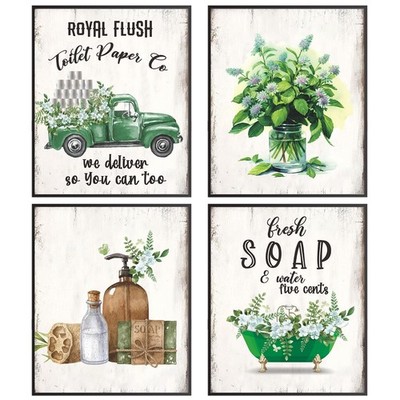 Green Funny Bathroom Wall Art Poster, Leaf Pictures for Nature Decor, Rustic ...